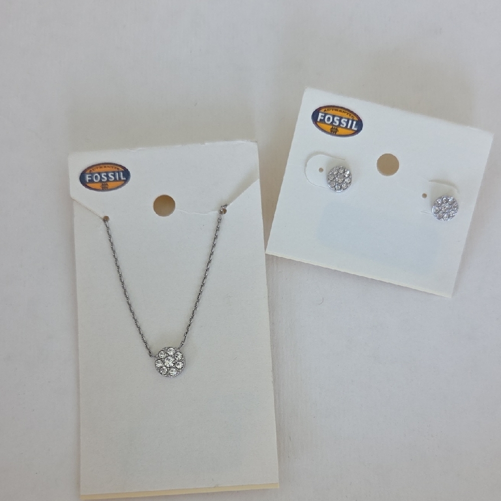 Fossil Silver Necklace with Crystal Accents